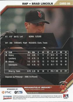 2010 Choice Indianapolis Indians #6 Brad Lincoln Back