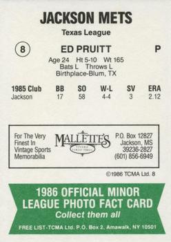 1986 TCMA Jackson Mets #8 Ed Pruitt Back