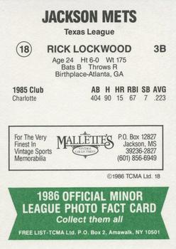 1986 TCMA Jackson Mets #18 Rick Lockwood Back