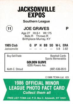 1986 TCMA Jacksonville Expos #11 Joe Graves Back