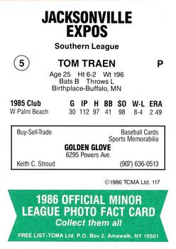 1986 TCMA Jacksonville Expos #5 Tom Traen Back