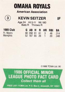 1986 TCMA Omaha Royals #3 Kevin Seitzer Back