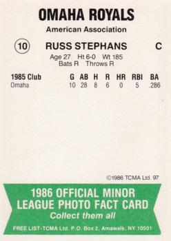 1986 TCMA Omaha Royals #10 Russ Stephans Back