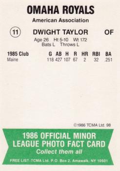 1986 TCMA Omaha Royals #11 Dwight Taylor Back