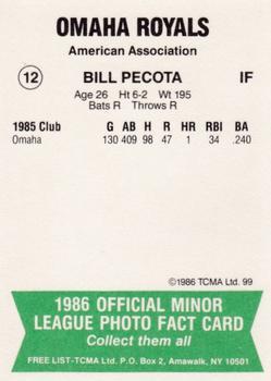 1986 TCMA Omaha Royals #12 Bill Pecota Back