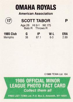 1986 TCMA Omaha Royals #17 Scott Tabor Back