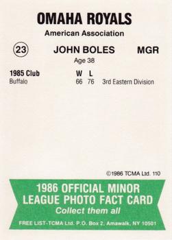 1986 TCMA Omaha Royals #23 John Boles Back