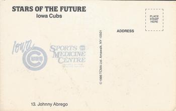 1986 TCMA Stars of the Future #13 Johnny Abrego Back