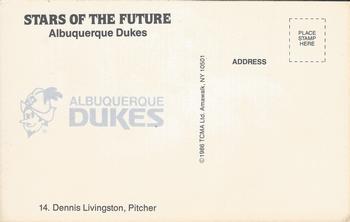 1986 TCMA Stars of the Future #14 Dennis Livingston Back