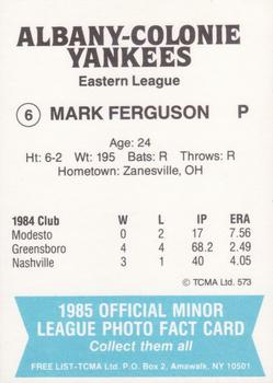 1985 TCMA Albany-Colonie Yankees #6 Mark Ferguson Back