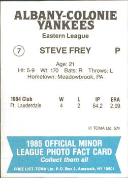 1985 TCMA Albany-Colonie Yankees #7 Steve Frey Back