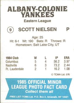 1985 TCMA Albany-Colonie Yankees #9 Scott Nielsen Back