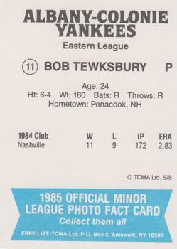 1985 TCMA Albany-Colonie Yankees #11 Bob Tewksbury Back