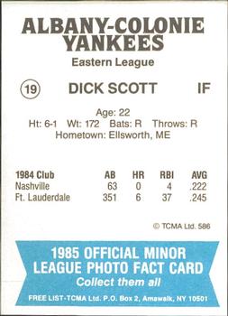 1985 TCMA Albany-Colonie Yankees #19 Dick Scott Back