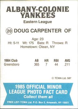 1985 TCMA Albany-Colonie Yankees #20 Doug Carpenter Back