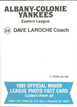 1985 TCMA Albany-Colonie Yankees #24 Dave LaRoche Back