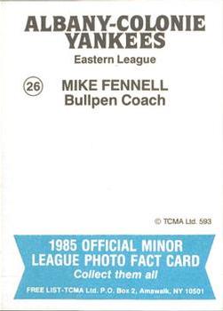 1985 TCMA Albany-Colonie Yankees #26 Mike Fennell Back