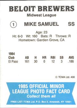 1985 TCMA Beloit Brewers #1 Mike Samuel Back