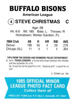 1985 TCMA Buffalo Bisons #4 Steve Christmas Back