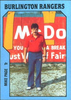 1985 TCMA Burlington Rangers #2 Mike Page Front