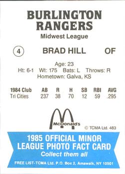 1985 TCMA Burlington Rangers #4 Brad Hill Back