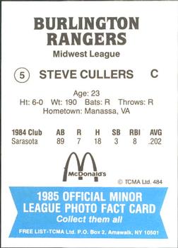 1985 TCMA Burlington Rangers #5 Steve Cullers Back