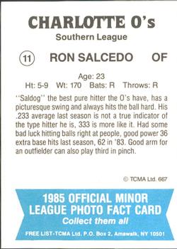 1985 TCMA Charlotte O's #11 Ron Salcedo Back