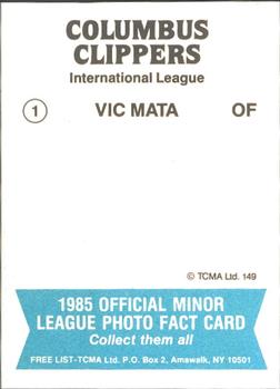 1985 TCMA Columbus Clippers #1 Vic Mata Back