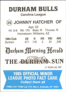1985 TCMA Durham Bulls #26 Johnny Hatcher Back