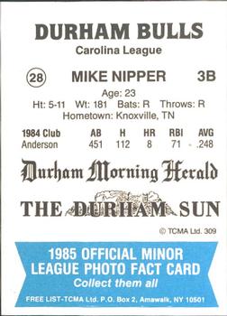 1985 TCMA Durham Bulls #28 Mike Nipper Back