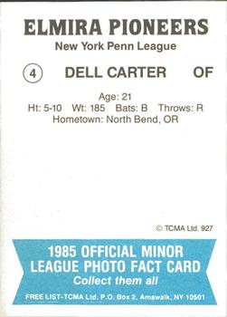 1985 TCMA Elmira Pioneers #4 Dell Carter Back