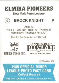 1985 TCMA Elmira Pioneers #9 Brock Knight Back
