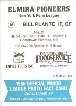 1985 TCMA Elmira Pioneers #16 Bill Plante Back