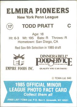 1985 TCMA Elmira Pioneers #17 Todd Pratt Back
