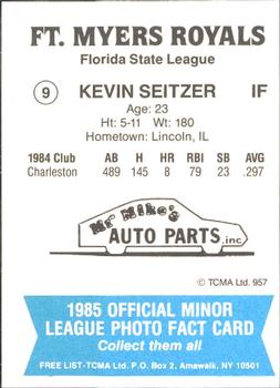 1985 TCMA Ft. Myers Royals #9 Kevin Seitzer Back