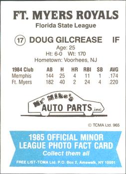 1985 TCMA Ft. Myers Royals #17 Doug Gilcrease Back