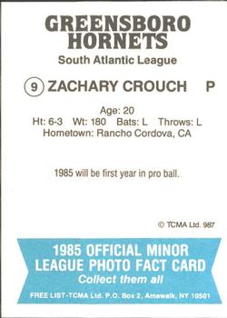 1985 TCMA Greensboro Hornets #9 Zachary Crouch Back