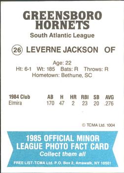 1985 TCMA Greensboro Hornets #26 Leverne Jackson Back