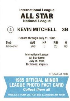 1985 TCMA International League All-Stars #4 Kevin Mitchell Back