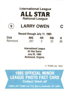1985 TCMA International League All-Stars #9 Larry Owen Back