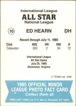 1985 TCMA International League All-Stars #10 Ed Hearn Back