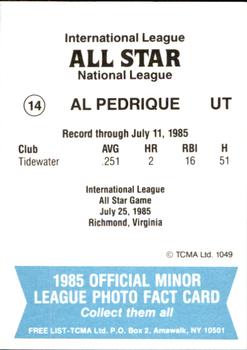 1985 TCMA International League All-Stars #14 Al Pedrique Back