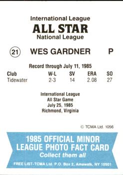 1985 TCMA International League All-Stars #21 Wes Gardner Back