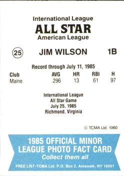 1985 TCMA International League All-Stars #25 Jim Wilson Back