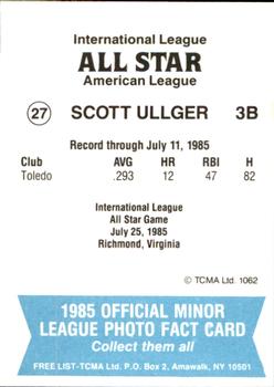 1985 TCMA International League All-Stars #27 Scott Ullger Back