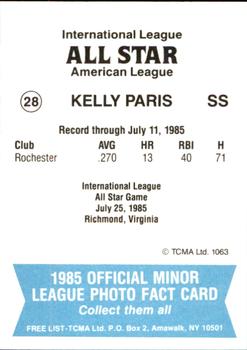 1985 TCMA International League All-Stars #28 Kelly Paris Back