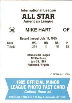 1985 TCMA International League All-Stars #30 Mike Hart Back