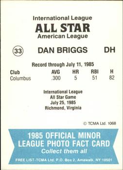 1985 TCMA International League All-Stars #33 Dan Briggs Back