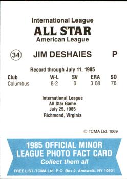 1985 TCMA International League All-Stars #34 Jim Deshaies Back