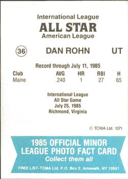 1985 TCMA International League All-Stars #36 Dan Rohn Back